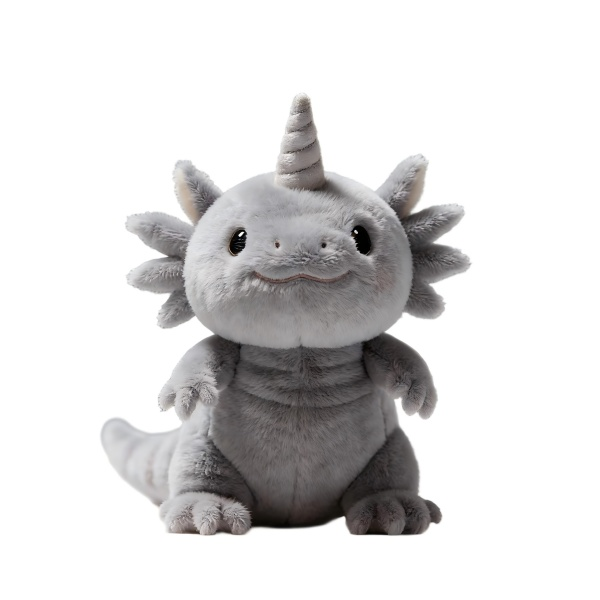 Gray Unicorn Horn Axolotl Plush Toy - Soft Stuffed Animal for Kids & Collectors