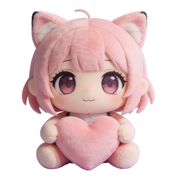 Cute Pink Cat Girl Plush Toy Holding Heart Soft Stuffed Doll(15 Inches)