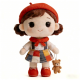Cute Plush Girl Doll with Beret & Mini Teddy Bear Pendant - Soft Stuffed Toy for Kids/Decor (Red Outfit)(15 Inches)