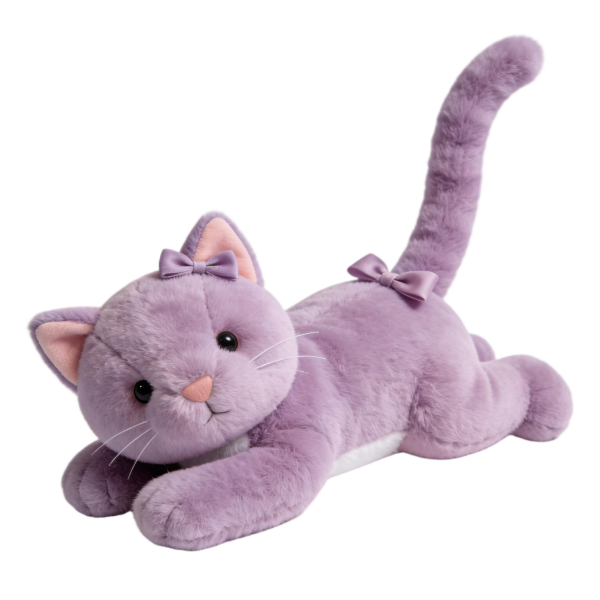 Pretty Purple Cat Plush Toy with Bow Accents Soft Stuffed Animal(18 Inches)