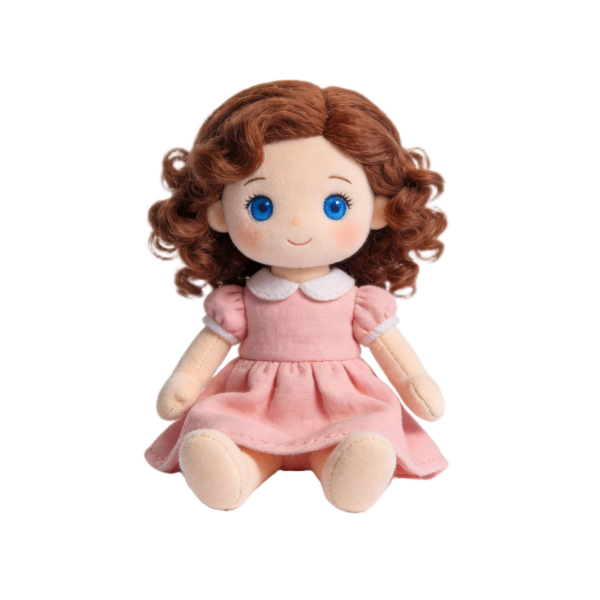 Curly Hair Girl Plush Doll in Pink Dress Soft Stuffed Toy(24 Inches)